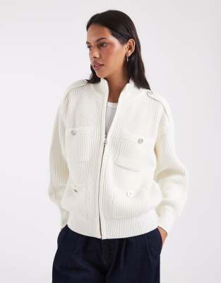 Asos Design Knitted Funnel Neck Jacket With Silver Buttons In Multi