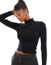 Gina Tricot crew neck wide sleeve knit sweater in black