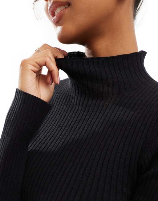 ASOS DESIGN knitted funnel neck jumper in black