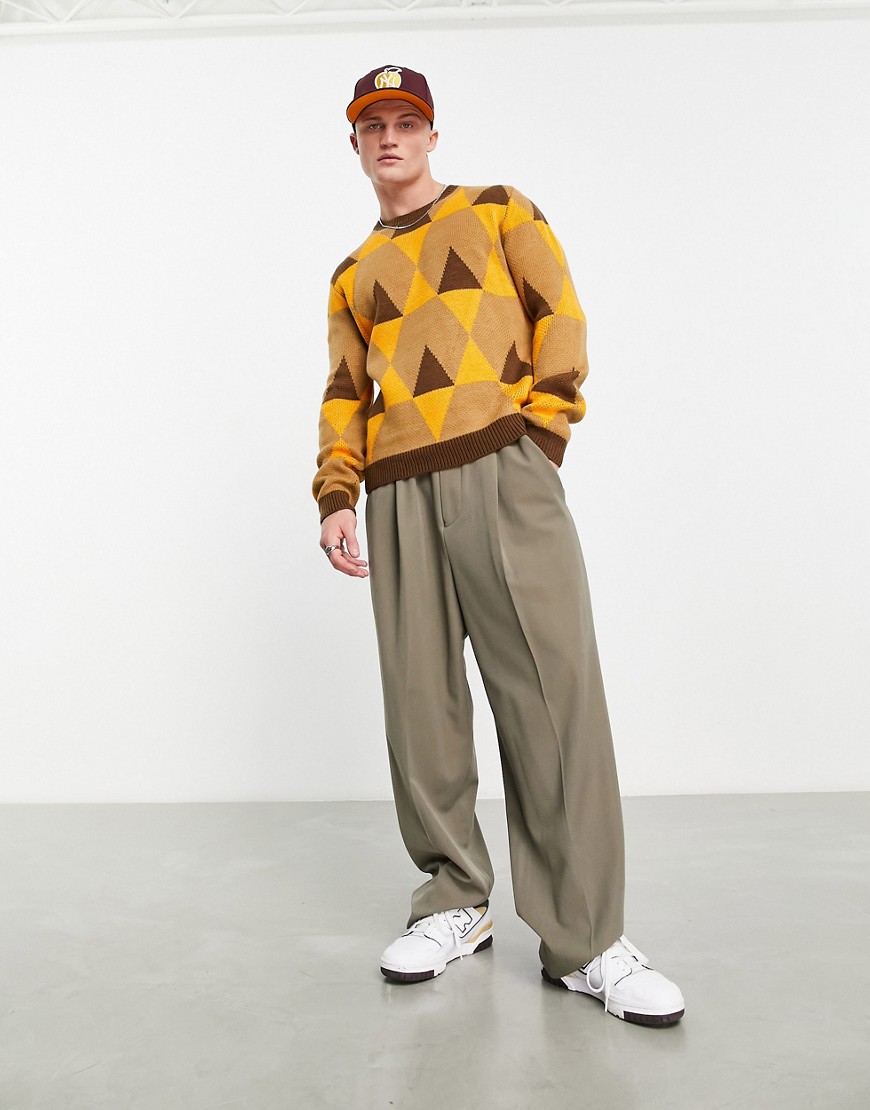 ASOS DESIGN knitted geo print jumper in earthy tones-Multi