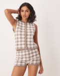 [ASOS DESIGN] ASOS DESIGN knitted gingham top with scalloped edge in mocha (part of a set)-Brown XS Mocha