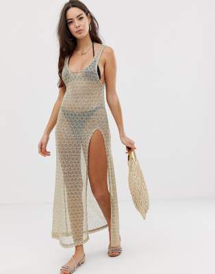 gold knitted beach dress