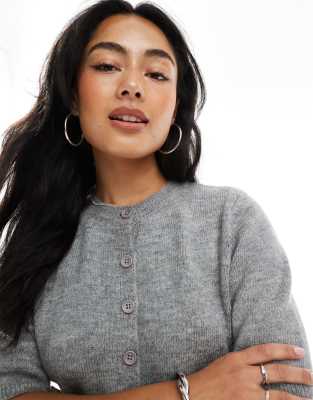 Asos Design Knitted Half Sleeve Fluffy Cardigan In Gray