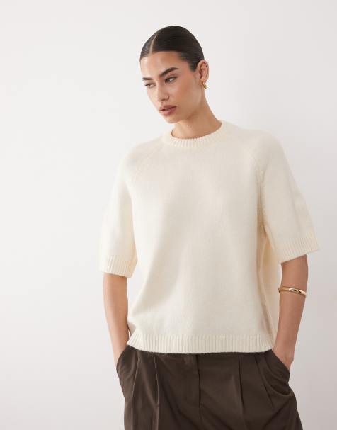 ASOS DESIGN knitted half sleeve raglan jumper in ecru - view 1