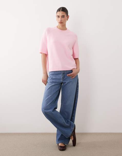 ASOS DESIGN knitted half sleeve raglan jumper in pink