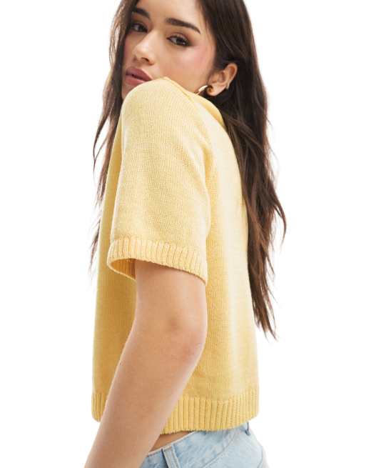ASOS DESIGN knitted half sleeve top in buttermilk yellow, 3 of 4