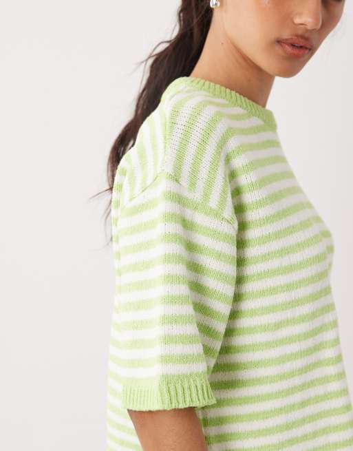 ASOS DESIGN knitted half sleeve top in green stripe, 3 of 4