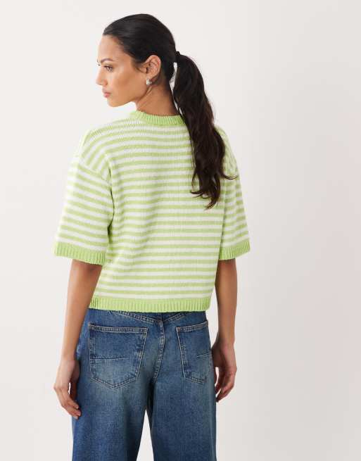ASOS DESIGN knitted half sleeve top in green stripe, 4 of 4
