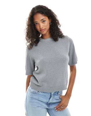 ASOS DESIGN knitted half sleeve top in grey - view 1