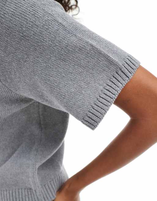ASOS DESIGN knitted half sleeve top in grey, 3 of 4