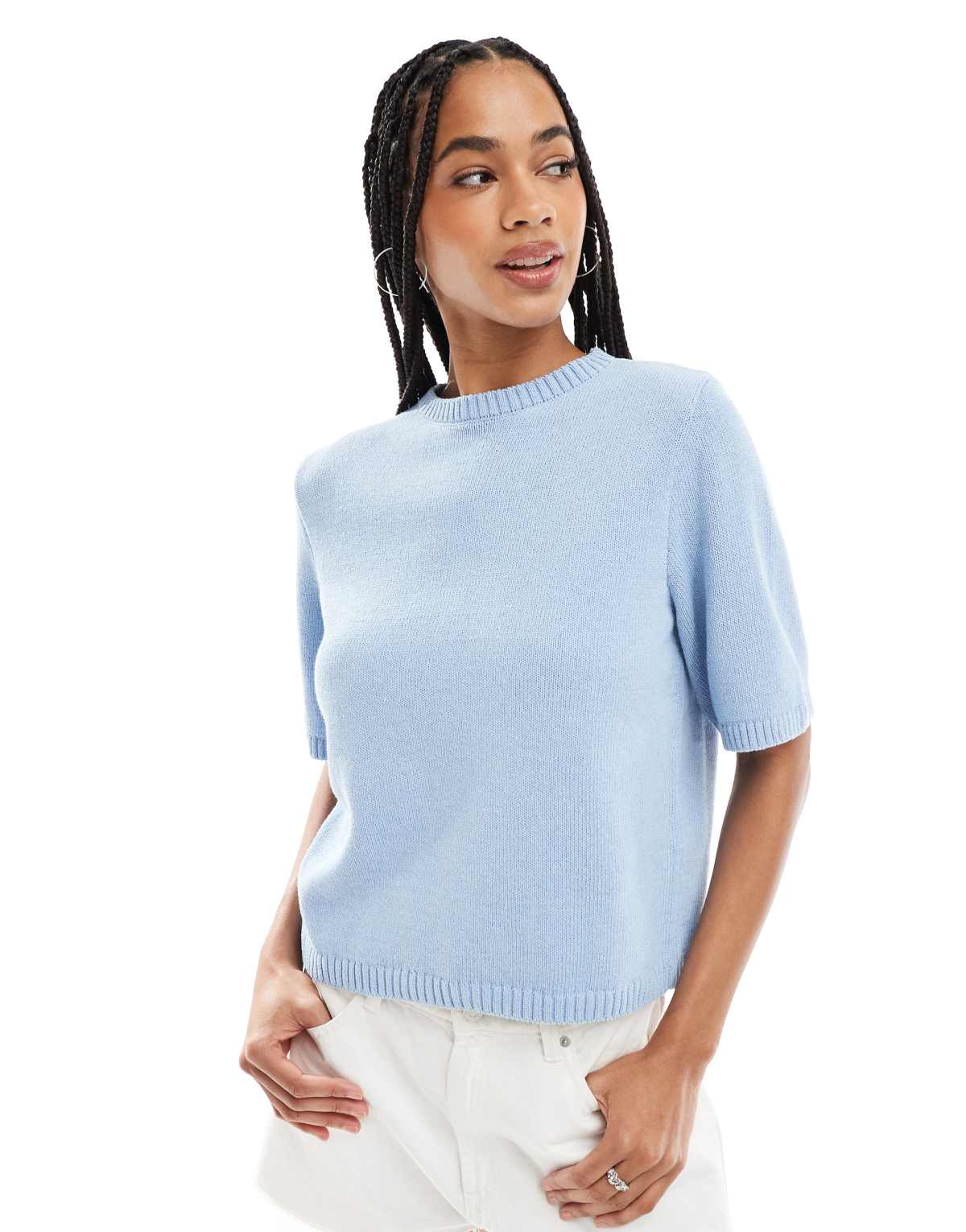 ASOS DESIGN knitted half sleeve top in light blue