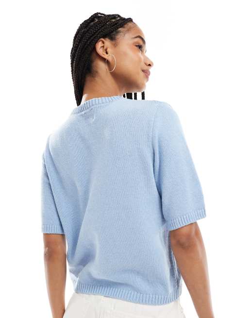 ASOS DESIGN knitted half sleeve top in light blue, 3 of 4