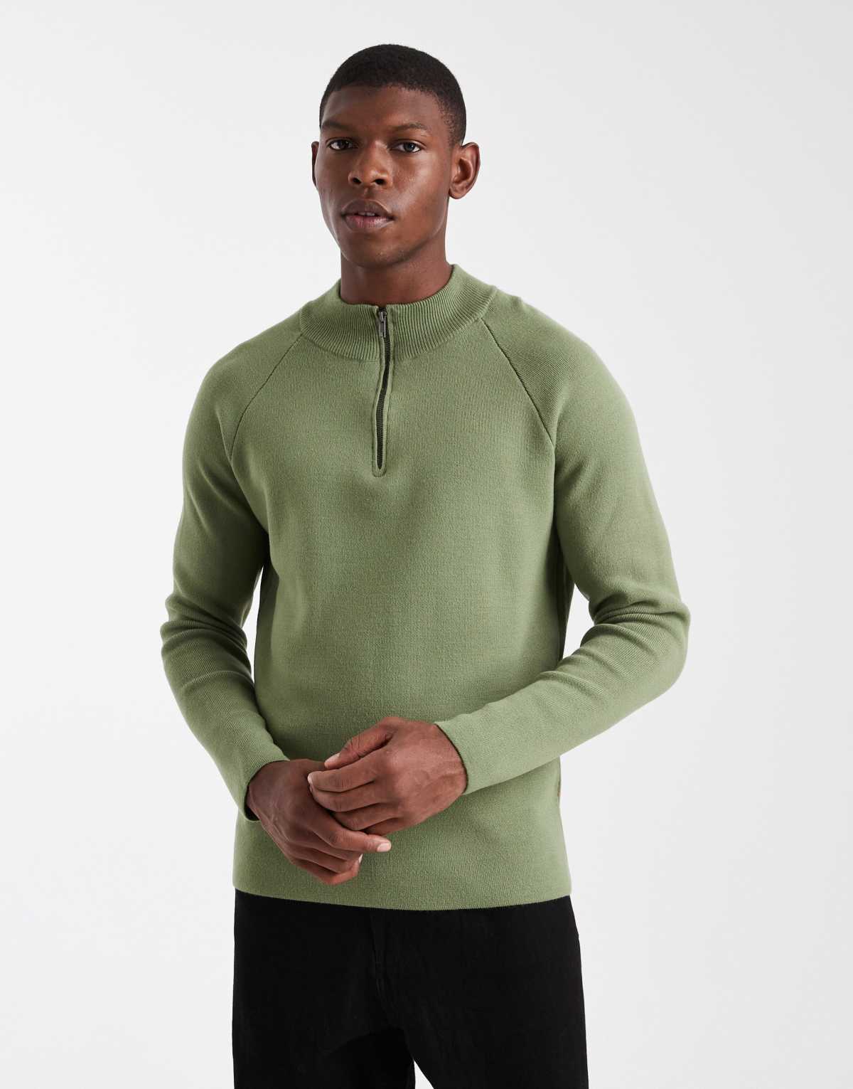 ASOS DESIGN knitted half zip jumper in green