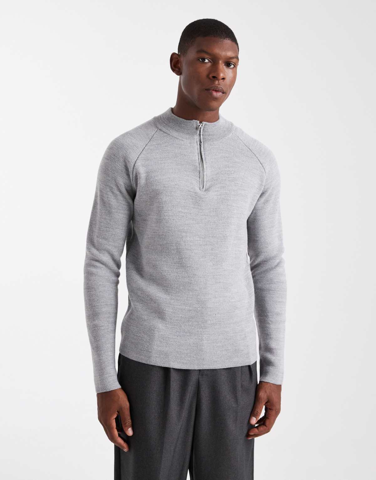 ASOS DESIGN knitted half zip jumper in grey
