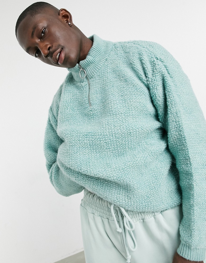 ASOS DESIGN knitted half zip sweater in plush texture-Green