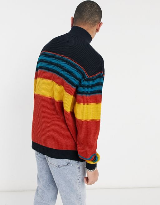 ASOS DESIGN Knitted Half Zip Sweater With Color Block Design
