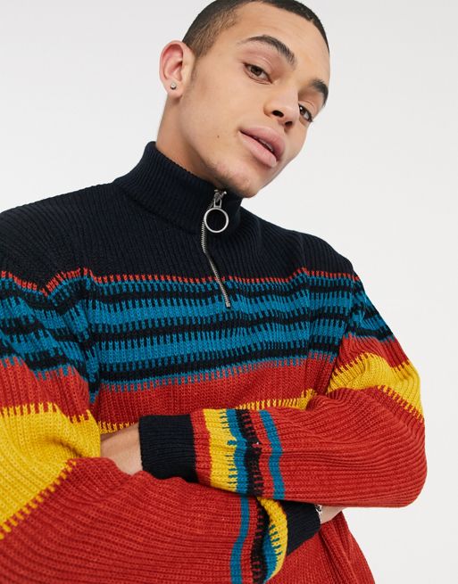 ASOS DESIGN Knitted Half Zip Sweater With Color Block Design