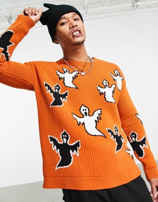 ASOS DESIGN knitted halloween jumper with ghosts