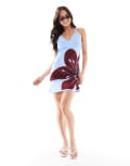 [ASOS DESIGN] ASOS DESIGN knitted halter dress with oversized flower in light blue XS Light Blue