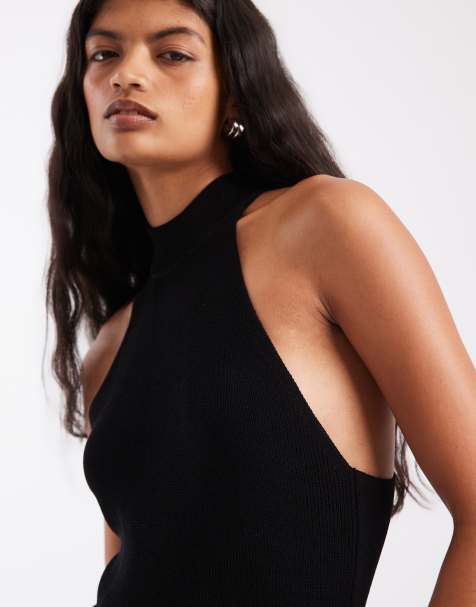 ASOS DESIGN knitted halter neck top in black - view 1
