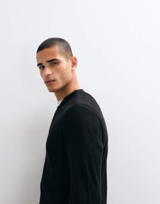 ASOS DESIGN knitted henley long sleeved top in black, 5 of 5