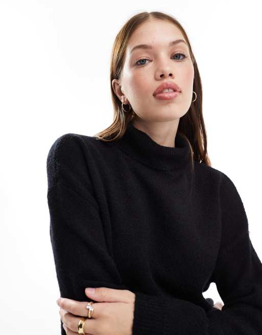 ASOS DESIGN knitted high neck jumper in black