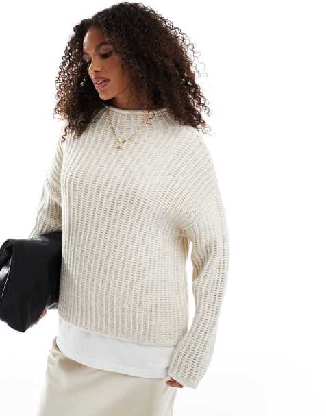 ASOS DESIGN knitted high neck jumper in ecru - view 1