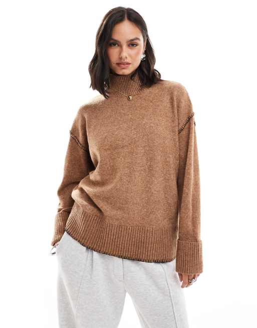 Contrast Turtle Neck Pullover in Pine