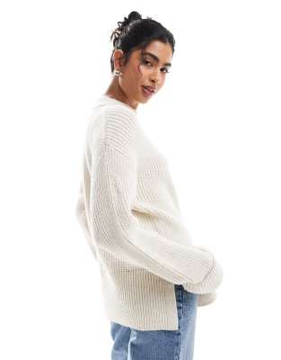 Asos Design Knitted High Neck Sweater With Cuffs In White