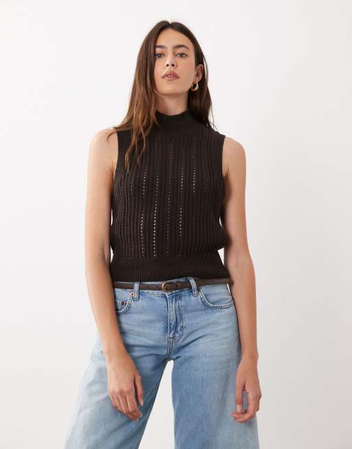 ASOS DESIGN knitted high neck tank in chocolate brown, 2 of 4