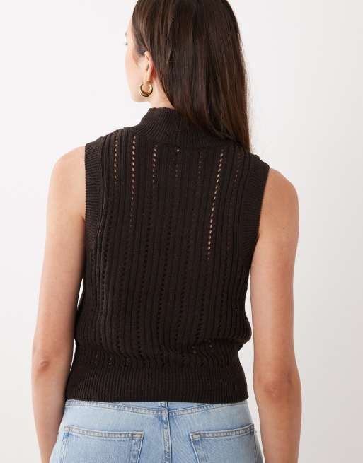 ASOS DESIGN knitted high neck tank in chocolate brown, 3 of 4