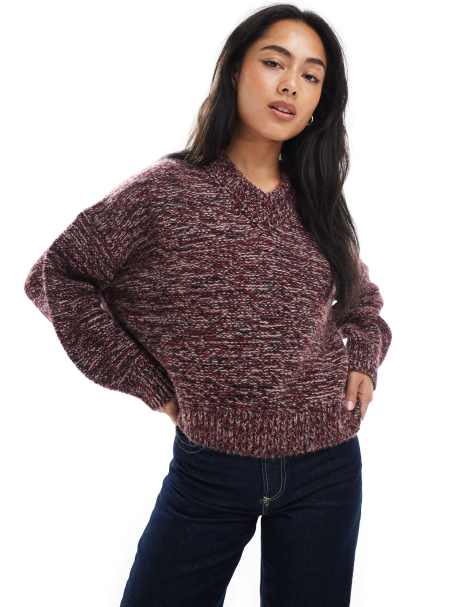 ASOS DESIGN knitted high v boxy jumper in multiply - view 1