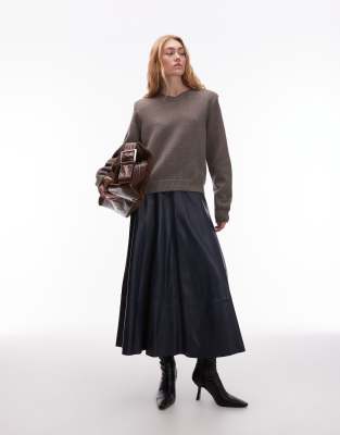 Asos Design Knitted High V Neck Sweaters With Shoulder Pads In Gray