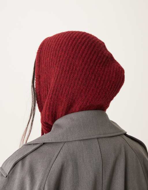 ASOS DESIGN knitted hood in burgundy, 2 of 3