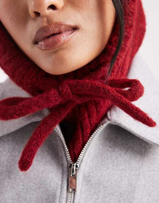 ASOS DESIGN knitted hood in burgundy