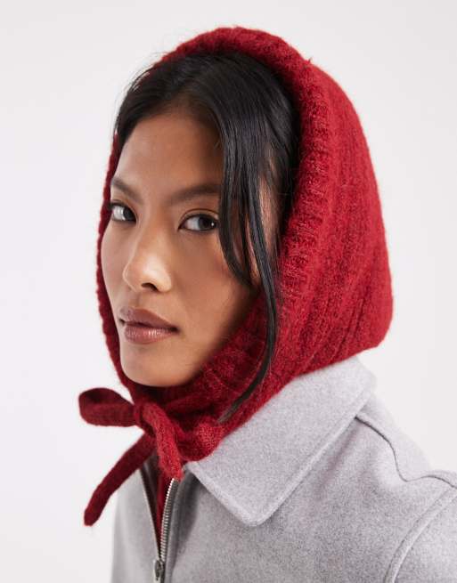 ASOS DESIGN knitted hood in burgundy