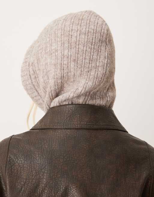 ASOS DESIGN knitted hood in oatmeal, 2 of 3