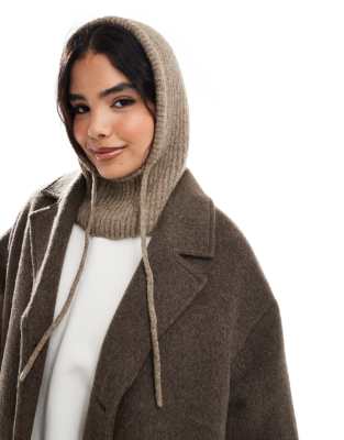 ASOS DESIGN ASOS DESIGN knitted hood with wool mix in mink - BROWN