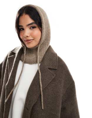 knitted hood with wool mix in mink-Brown