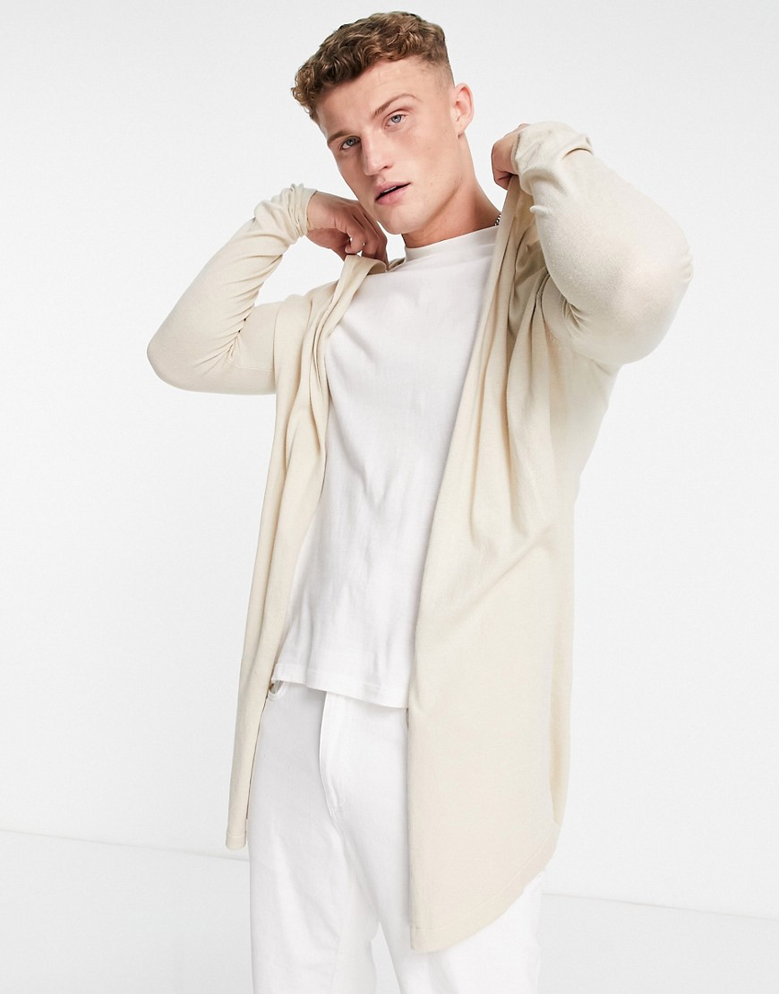 ASOS DESIGN knitted hooded cardigan in beige-Neutral
