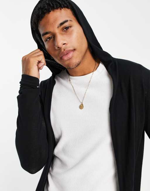 Black knitted shop hooded cardigan