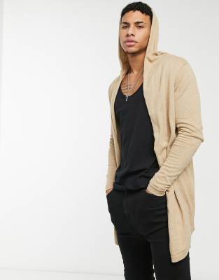 ASOS DESIGN knitted hooded cardigan in tan-Brown