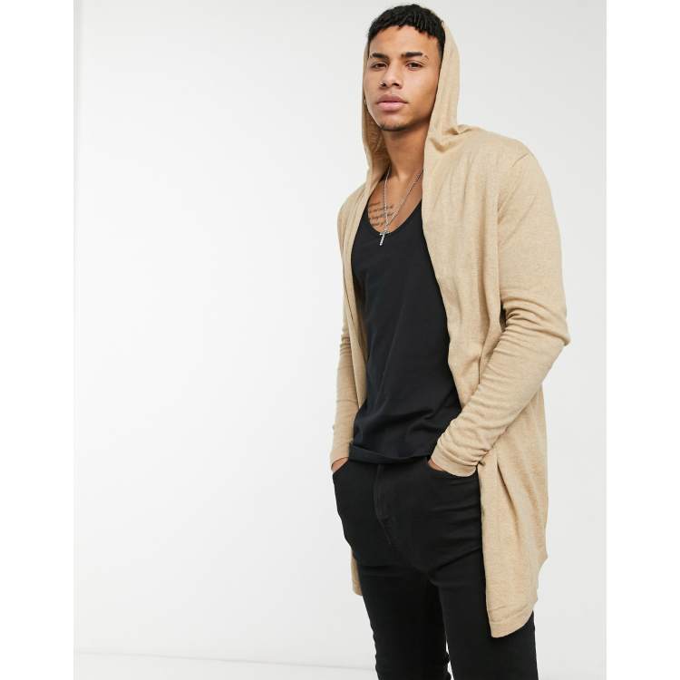 ASOS DESIGN knitted hooded cardigan in tan ASOS