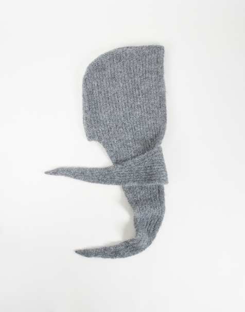 ASOS DESIGN knitted hooded scarf in charcoal grey - view 1