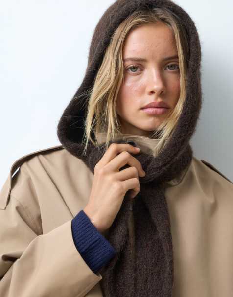 ASOS DESIGN knitted hooded scarf in chocolate - view 1