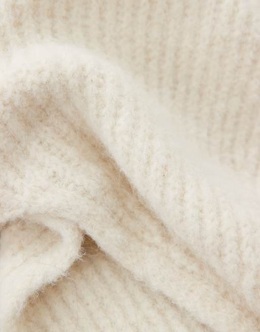 ASOS DESIGN knitted hooded scarf in cream, 3 of 3