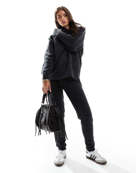 ASOS DESIGN knitted hoodie & jogger co-ord in charcoal - view 1