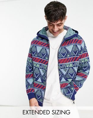 ASOS DESIGN knitted hoodie with aztec design - ASOS Price Checker