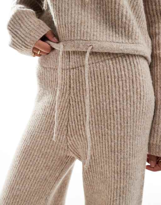ASOS DESIGN knitted hoodie with drawstring detail in stone