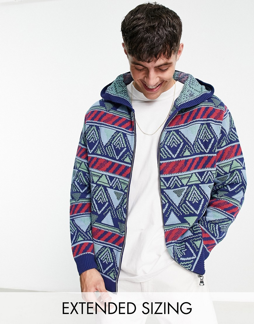 ASOS DESIGN knitted hoodie with pattern design-Multi